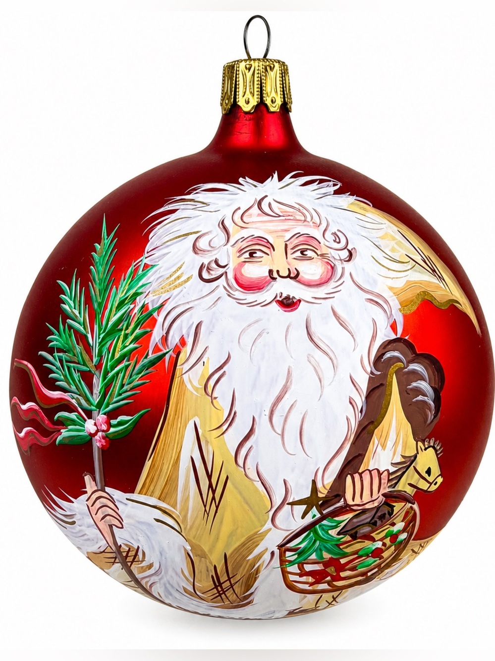 Vintage 1998 Dillard’s Santa Hand Painted Glass Ornament Baroque w/ Box Signed